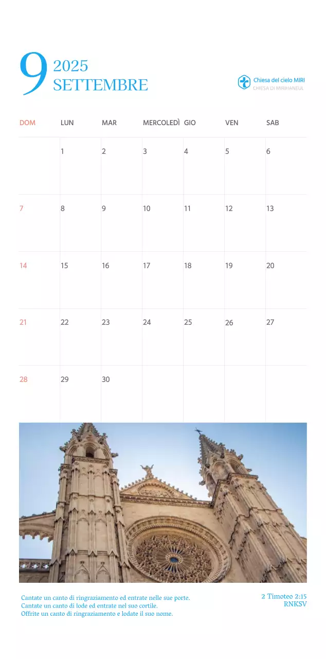 Calendario ecclesiastico blu di concezione moderna