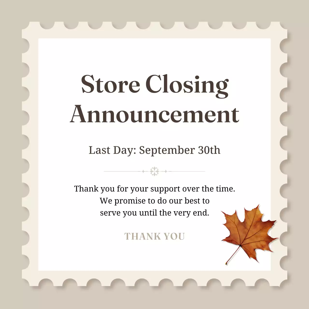 Beige Classic Store Announcement Social Media Post