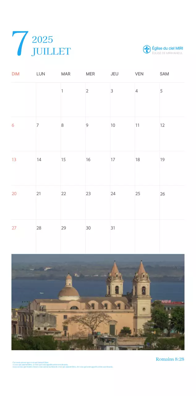 Calendrier d'église moderne bleu