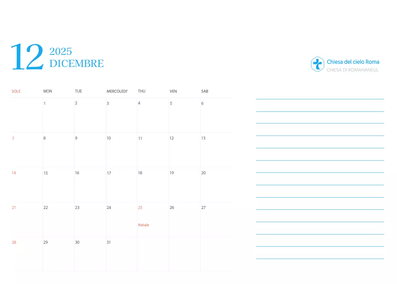 Calendario ecclesiastico blu di concezione moderna