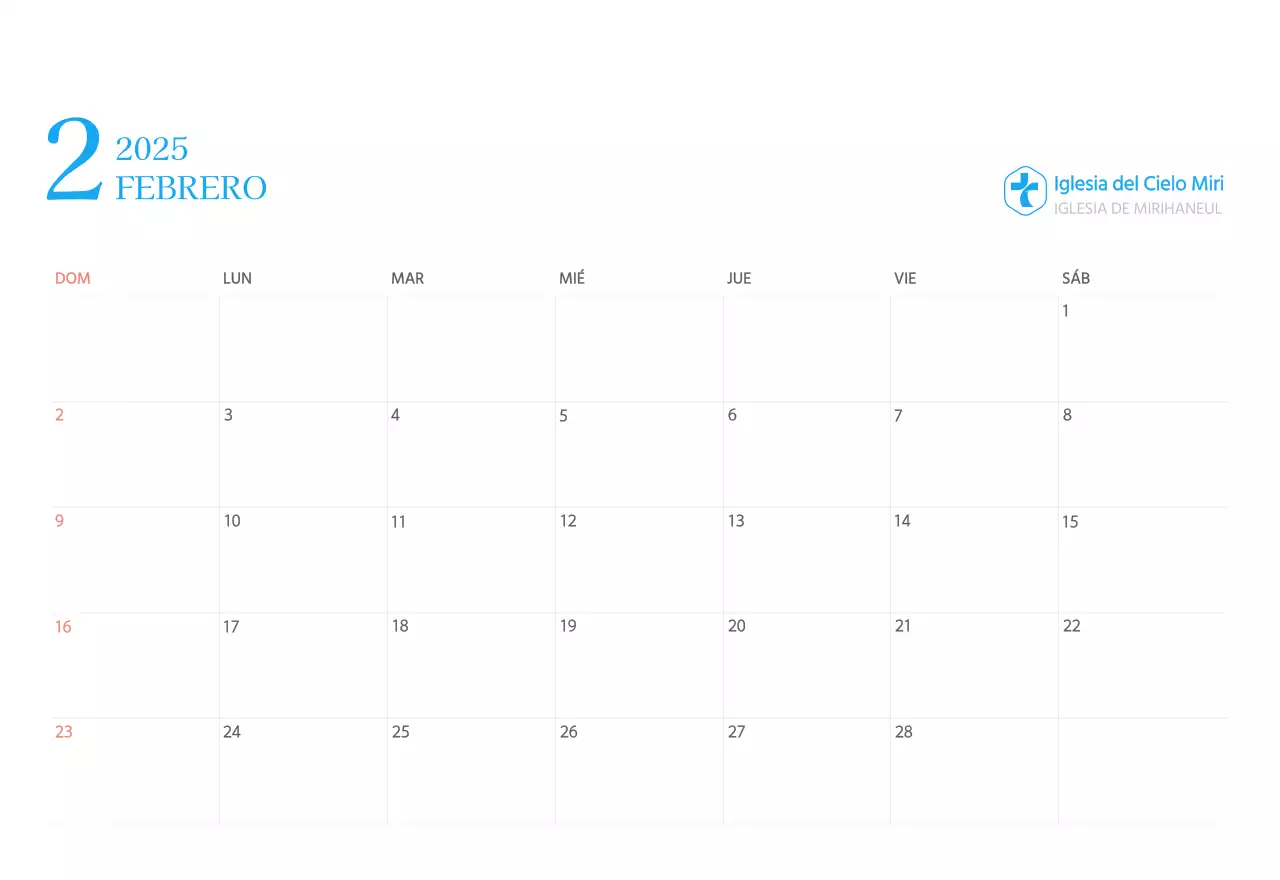 Calendario eclesiástico azul de concepto moderno