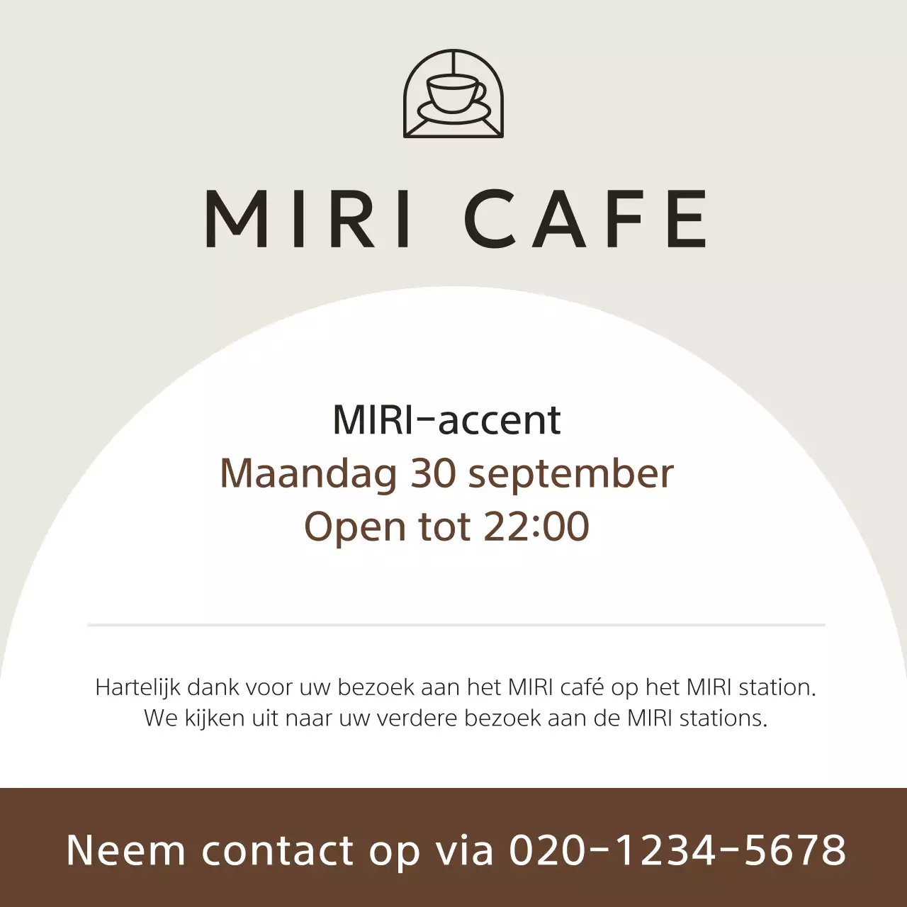 Een eenvoudig beige sluitingsbericht voor een café