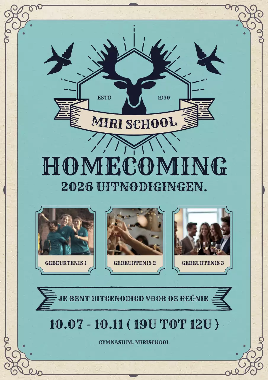 teal vintage aankondiging voor thuiskomst