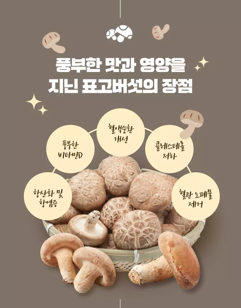 노랑과 갈색의 깔끔한 표고버섯 홍보