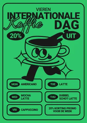 Retro koffie van de dag deal advertentie in groen en zwart