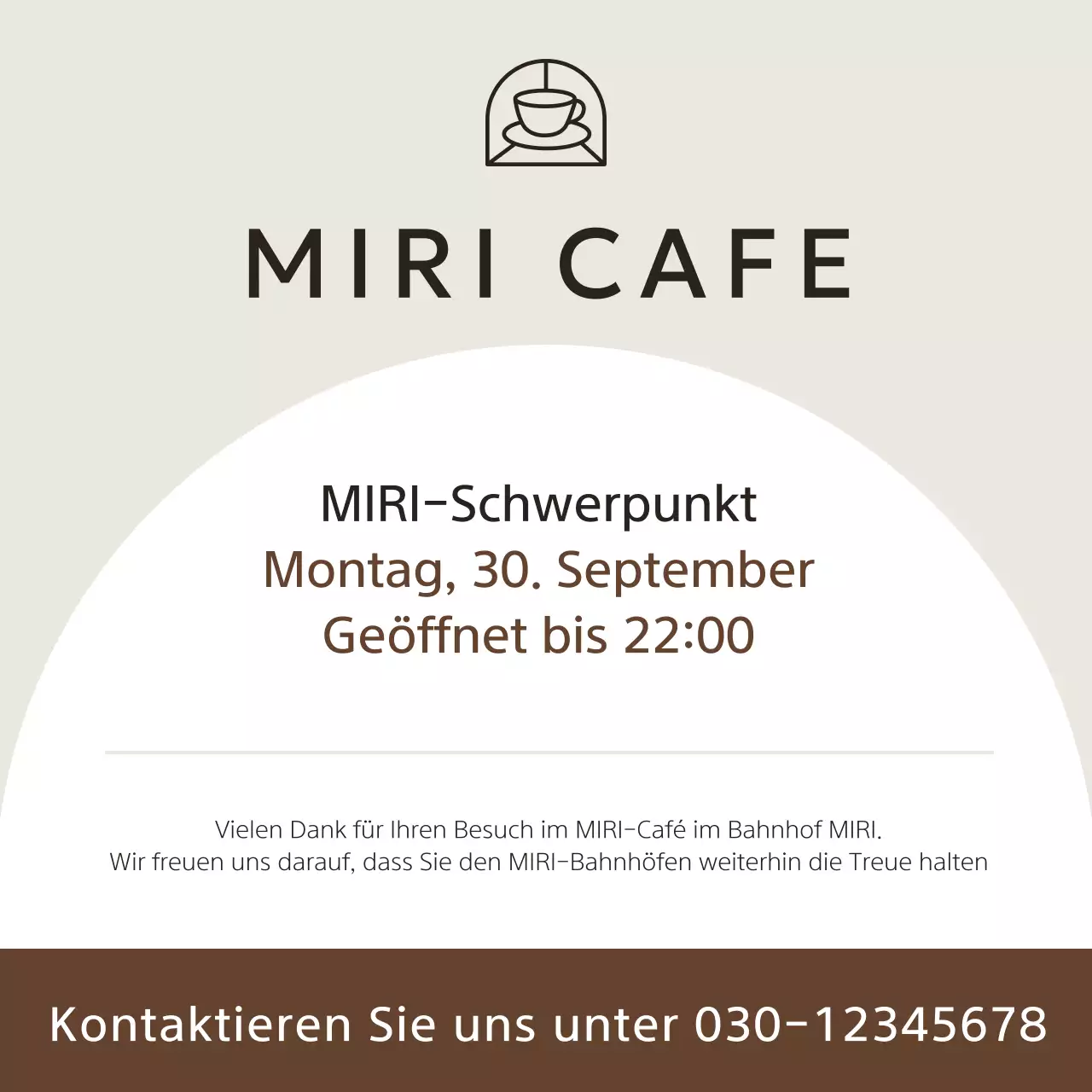 Eine einfache beigefarbene Bekanntmachung über die Schließung eines Cafés