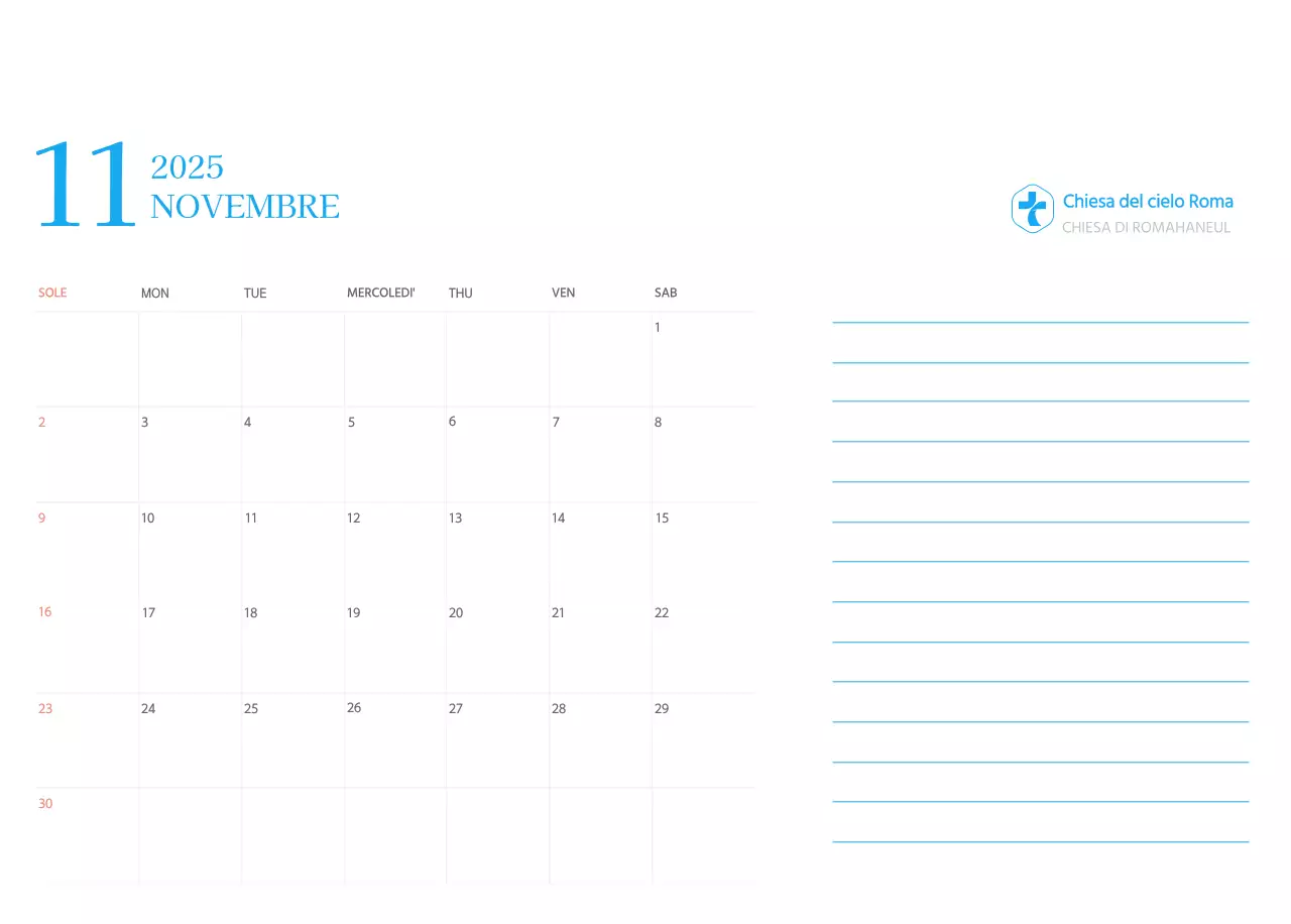 Calendario ecclesiastico blu di concezione moderna