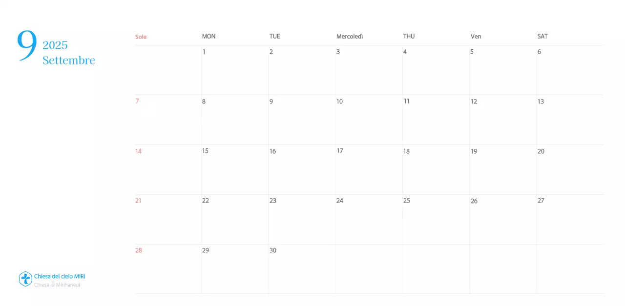 Calendario ecclesiastico blu di concezione moderna