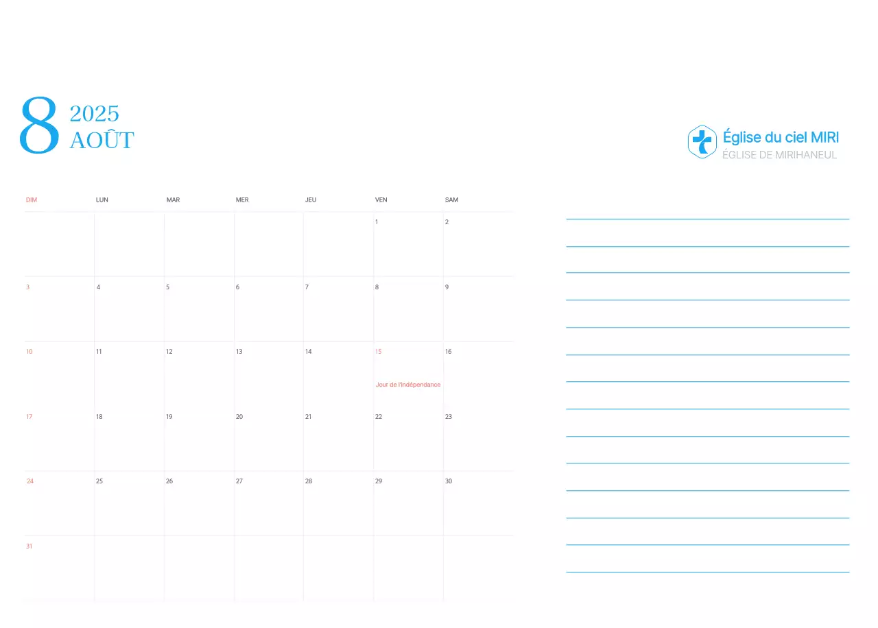 Calendrier d'église moderne bleu