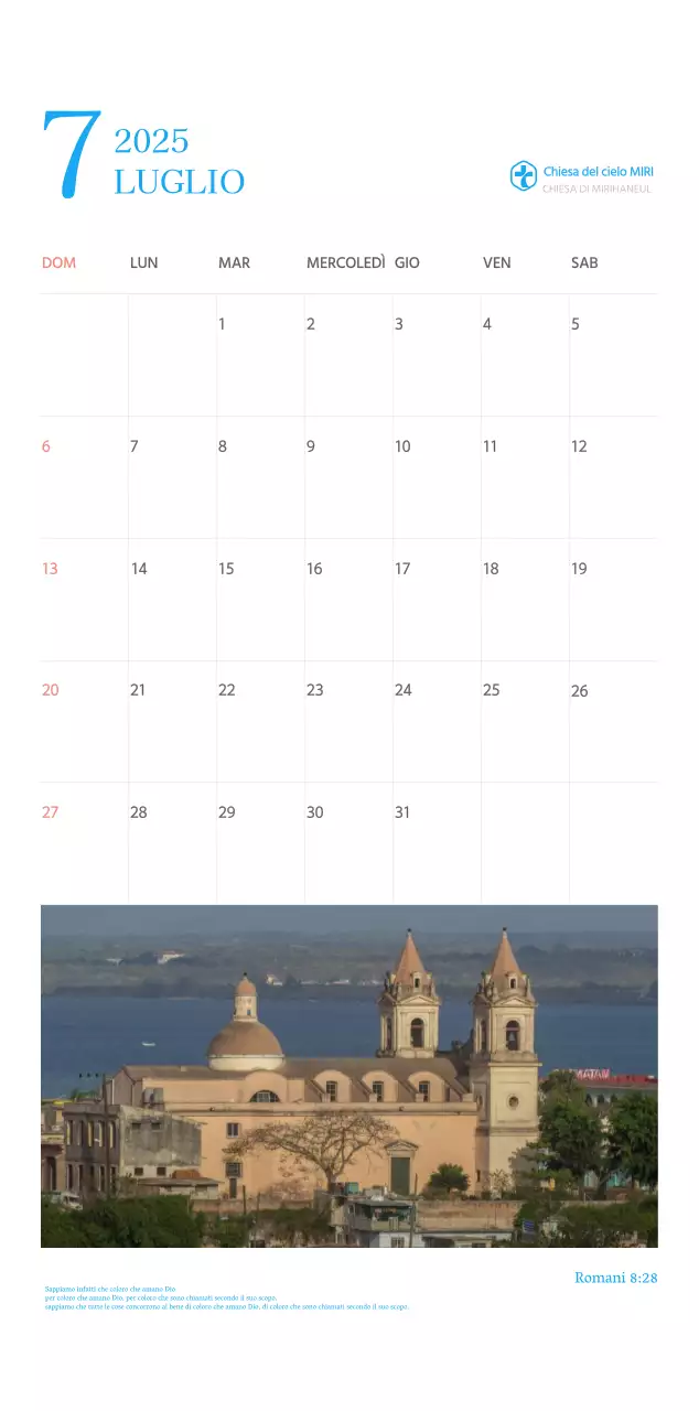 Calendario ecclesiastico blu di concezione moderna