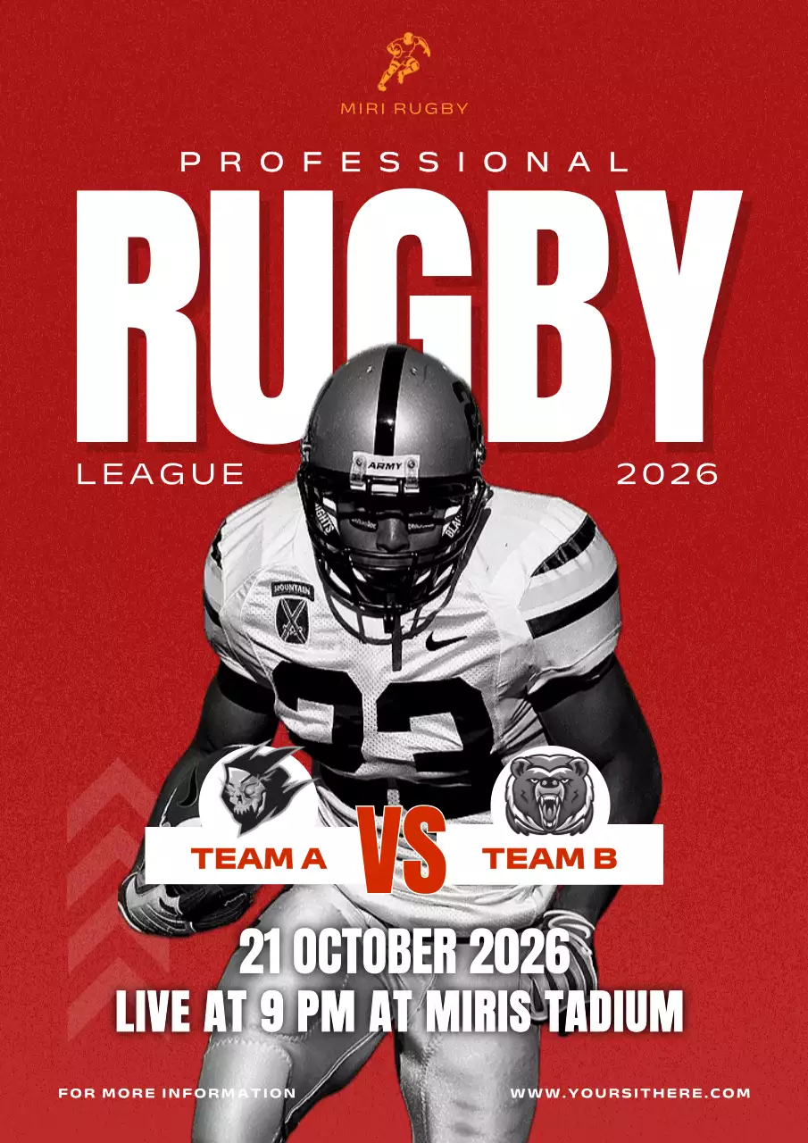 Red Bold Rugby Event Poster