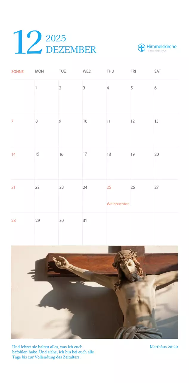 Blaues modernes Konzept Kirchenkalender