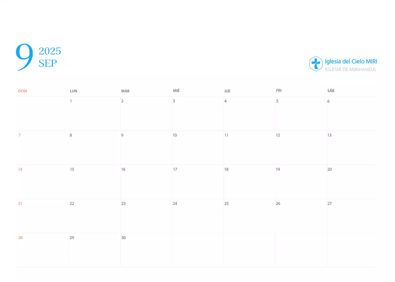 Calendario eclesiástico azul de concepto moderno