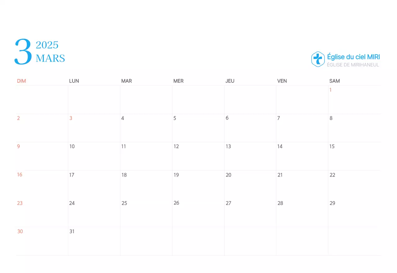Calendrier d'église moderne bleu