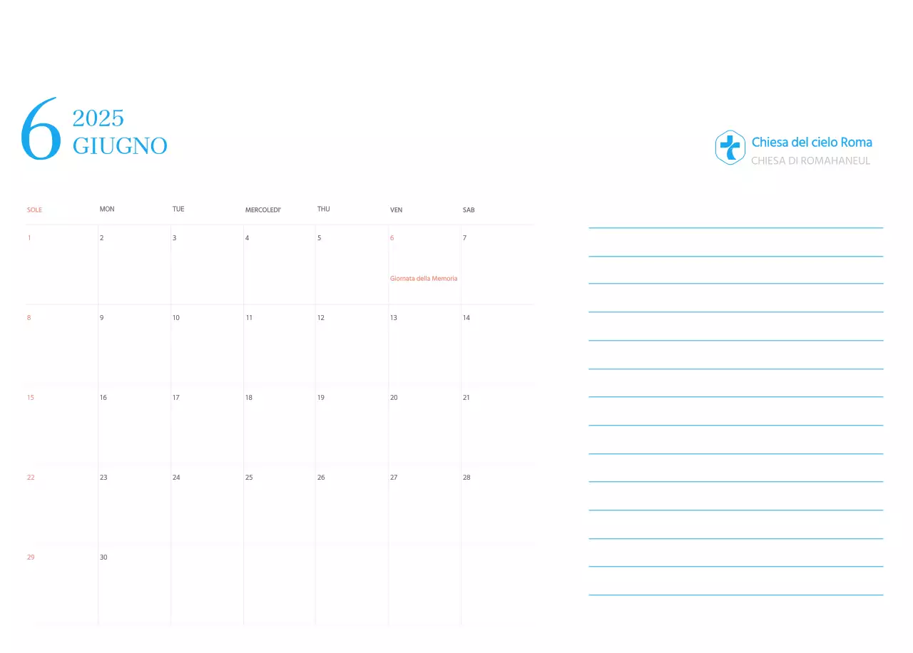 Calendario ecclesiastico blu di concezione moderna