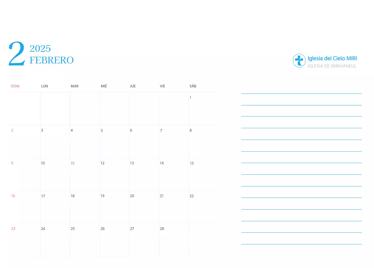 Calendario eclesiástico azul de concepto moderno