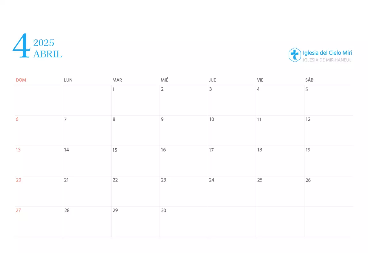 Calendario eclesiástico azul de concepto moderno