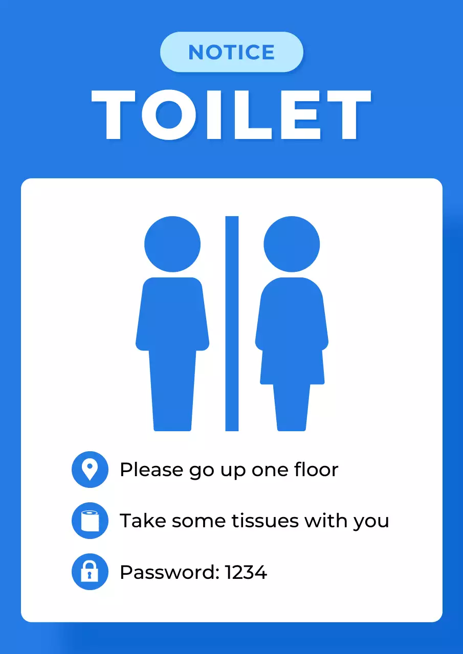 Blue Simple Toilet Notice Poster