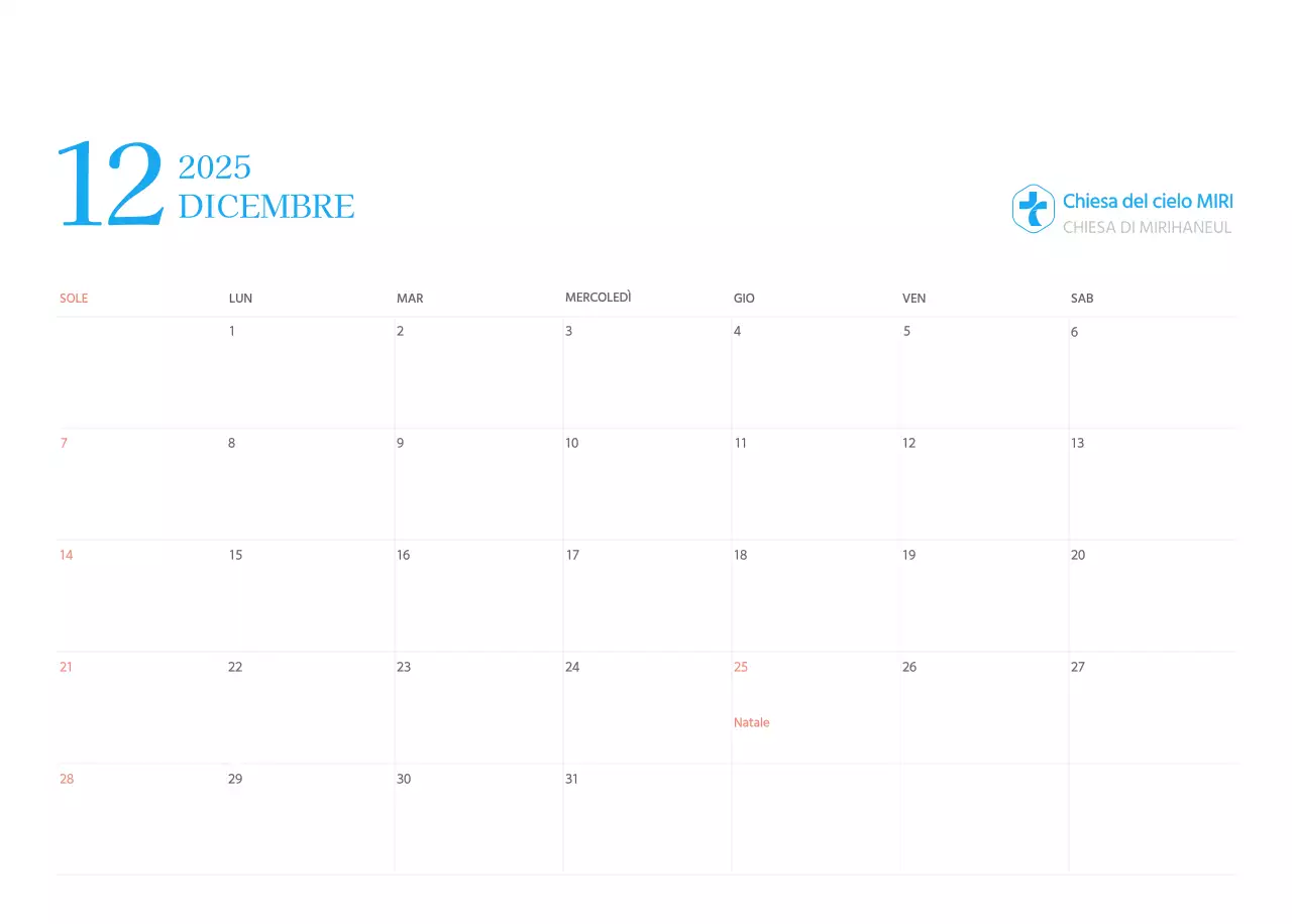 Calendario ecclesiastico blu di concezione moderna