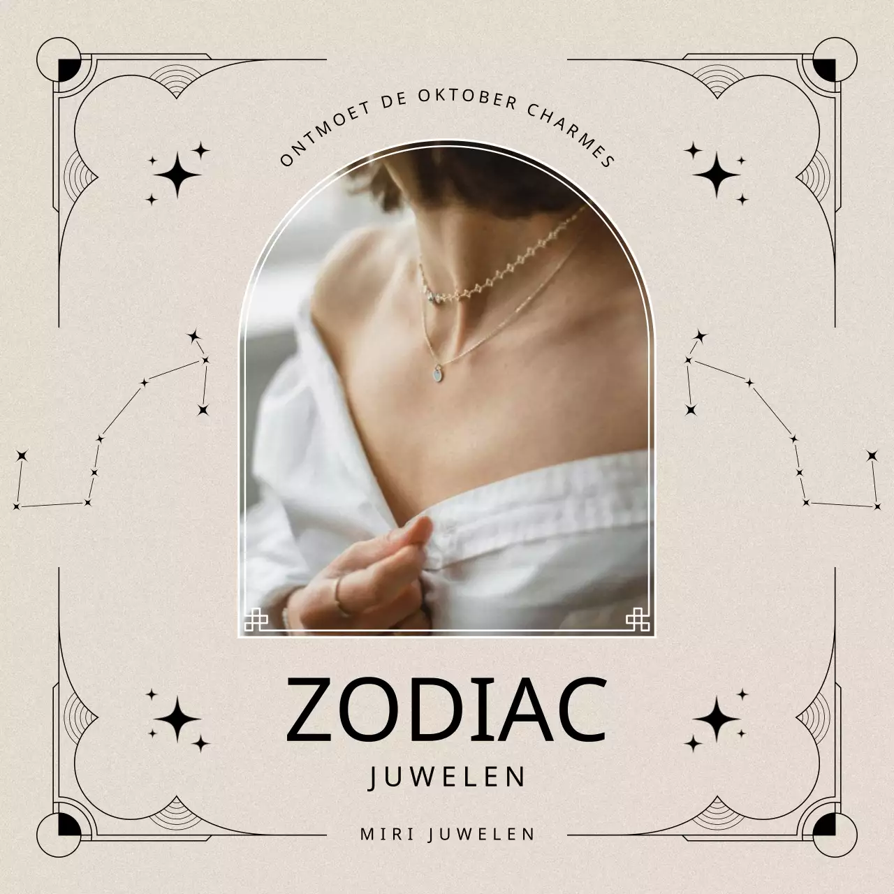 beige elegante zodiac sieraden advertentie