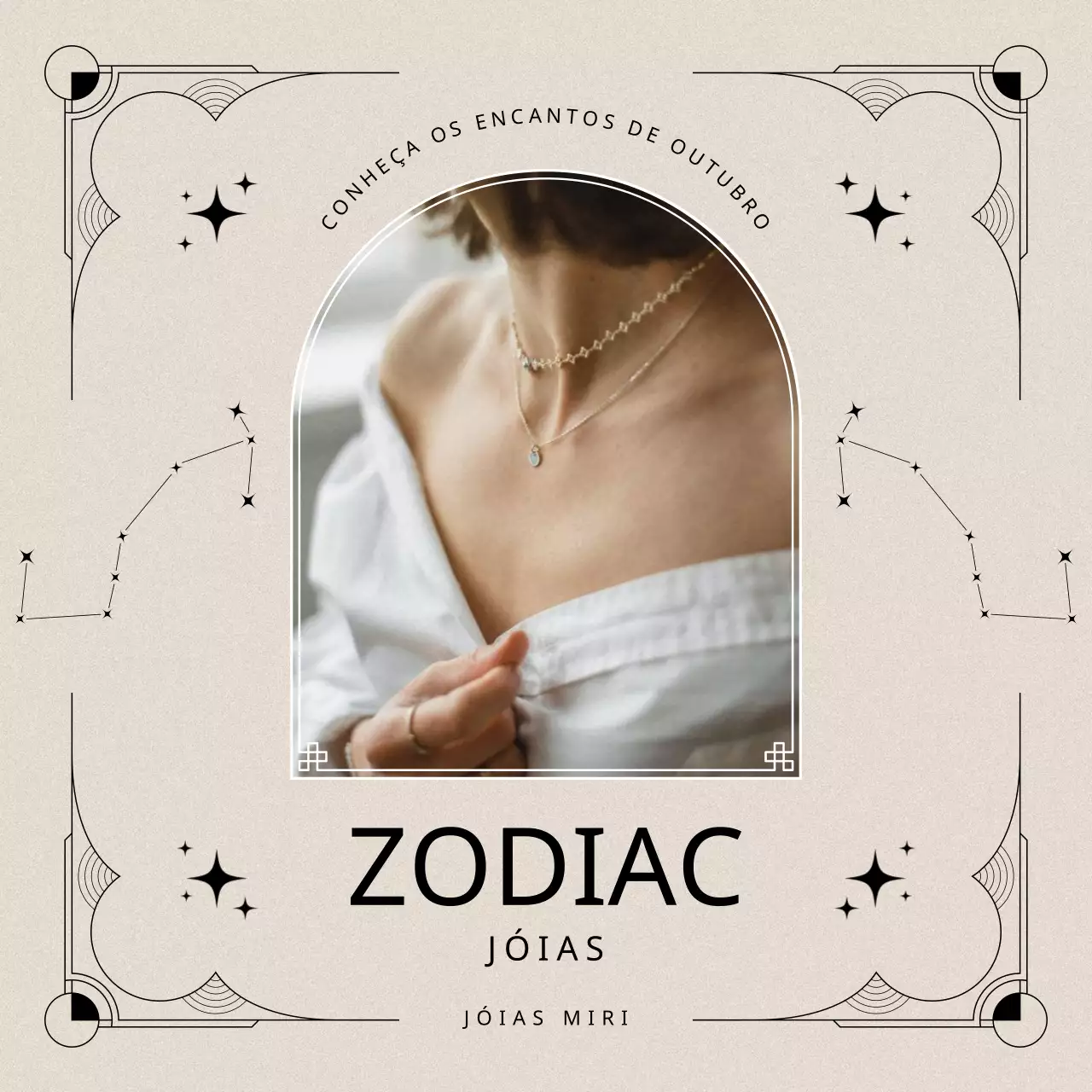 anúncio de jóias do zodíaco bege e elegante