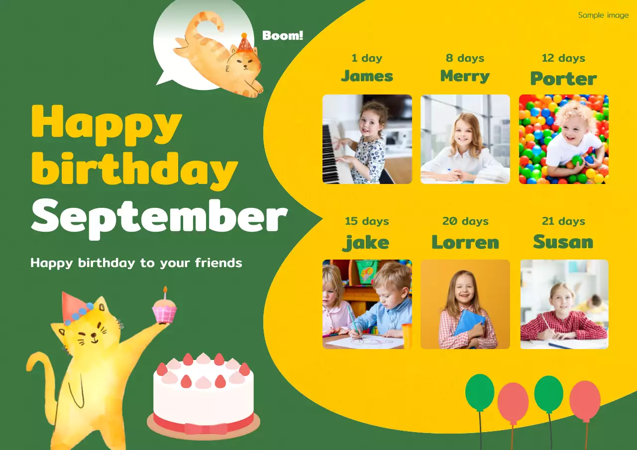 Green Playful Birthday Announcement Poster