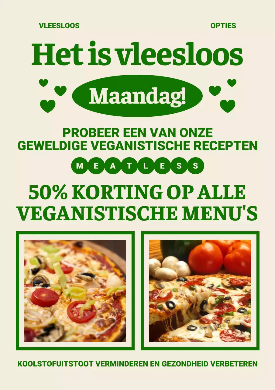 Een kitscherig vegetarisch menu in beige en groen promoten