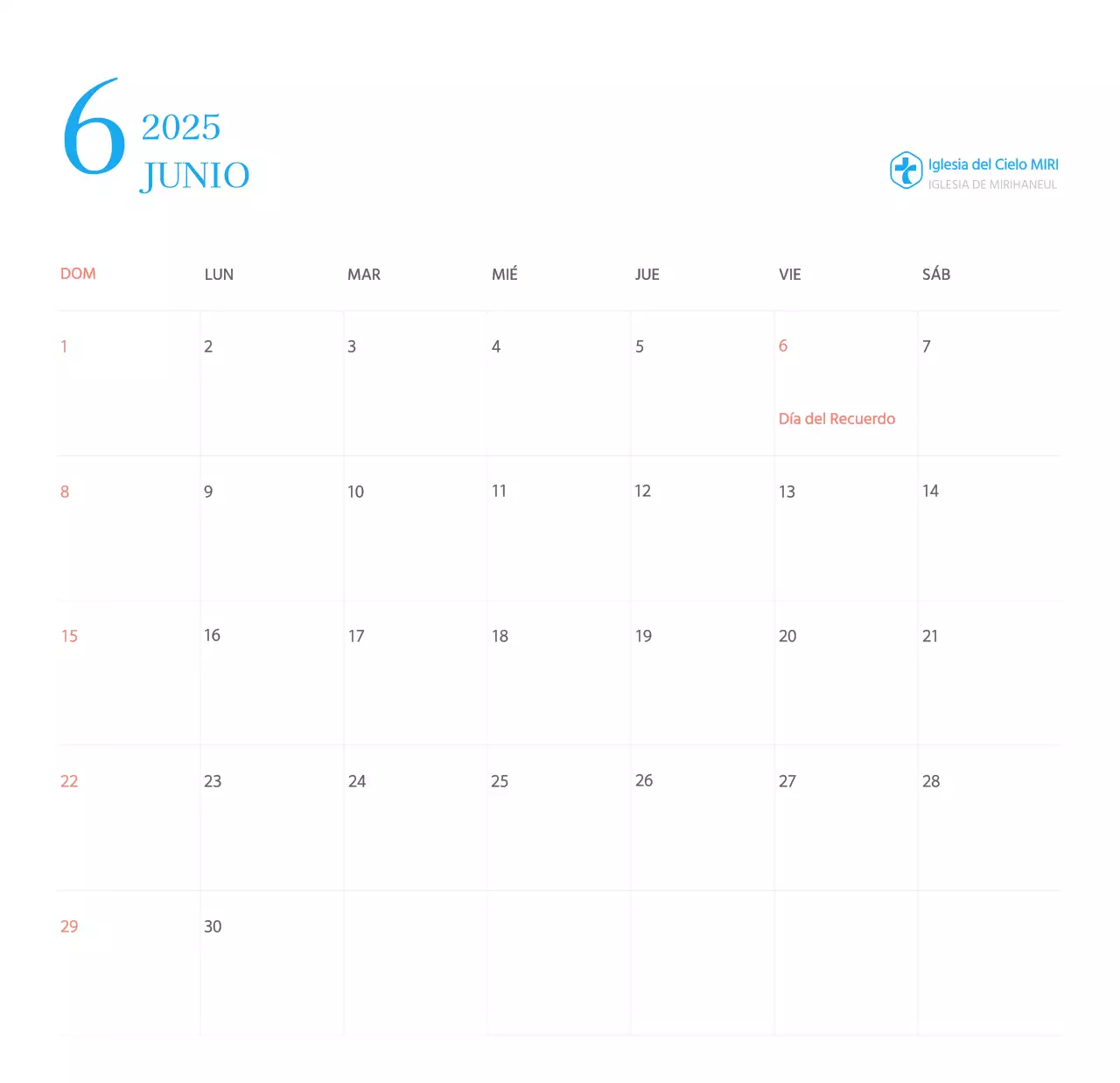 Calendario eclesiástico azul de concepto moderno