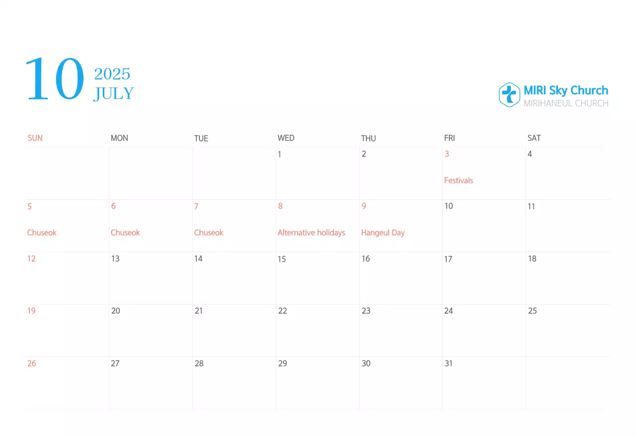 Blue modern concept church calendar