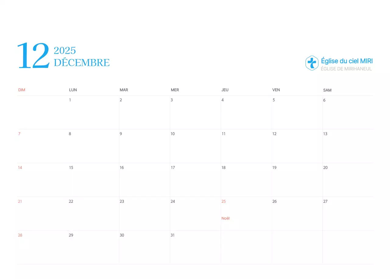 Calendrier d'église moderne bleu