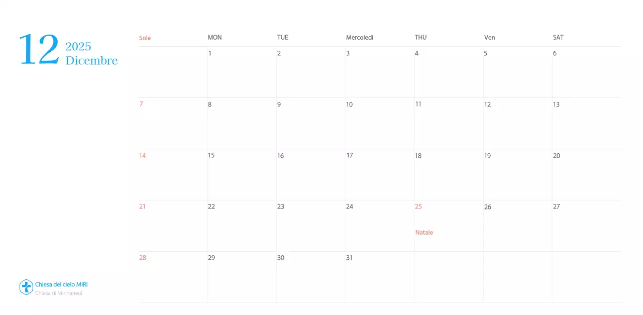 Calendario ecclesiastico blu di concezione moderna