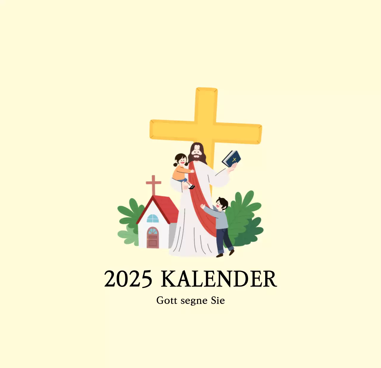 Warme FarbenKirchen mit niedlichen Illustrationen