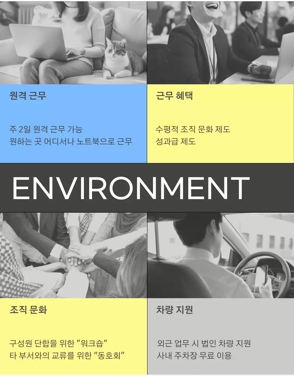 노랑과 하늘색의 미니멀한 회사 구인 공고