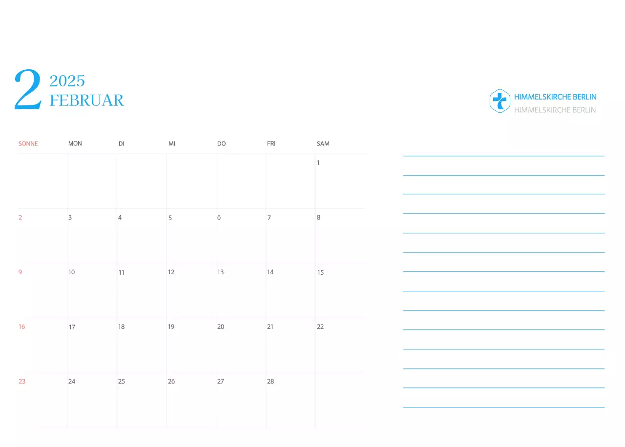 Blaues modernes Konzept Kirchenkalender