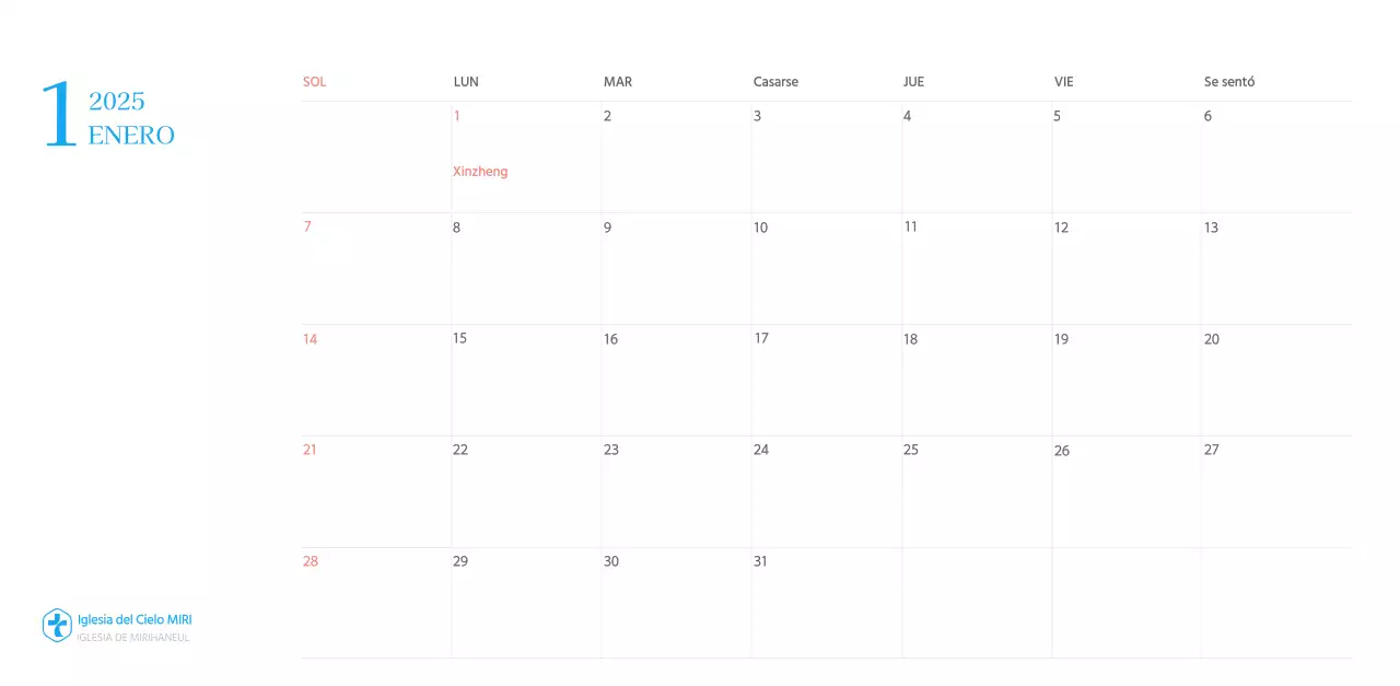 Calendario eclesiástico azul de concepto moderno