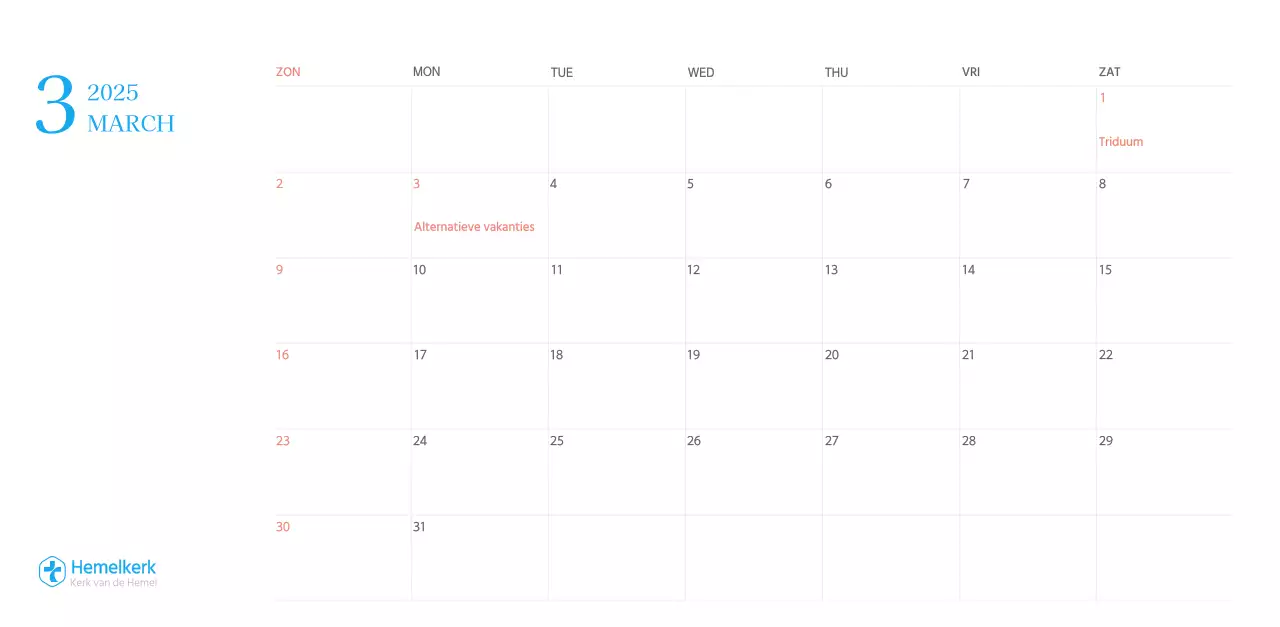 Blauw modern concept kerkkalender