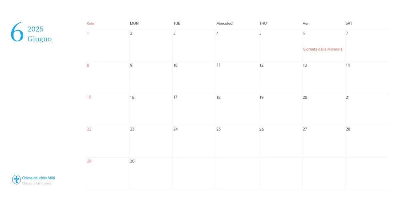 Calendario ecclesiastico blu di concezione moderna