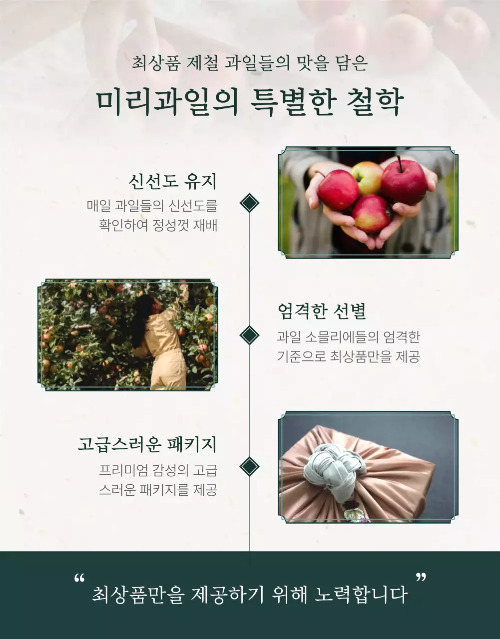 초록과 아이보리색의 전통적인 추석 과일 선물세트 판매 홍보