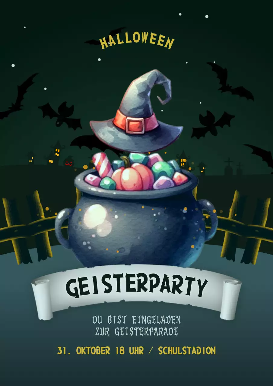 Werben Sie für Ihre Halloween-Party mit schwarzen und grauen Akzenten