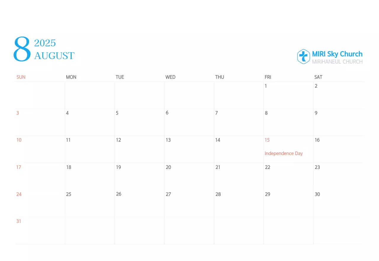 Blue modern concept church calendar