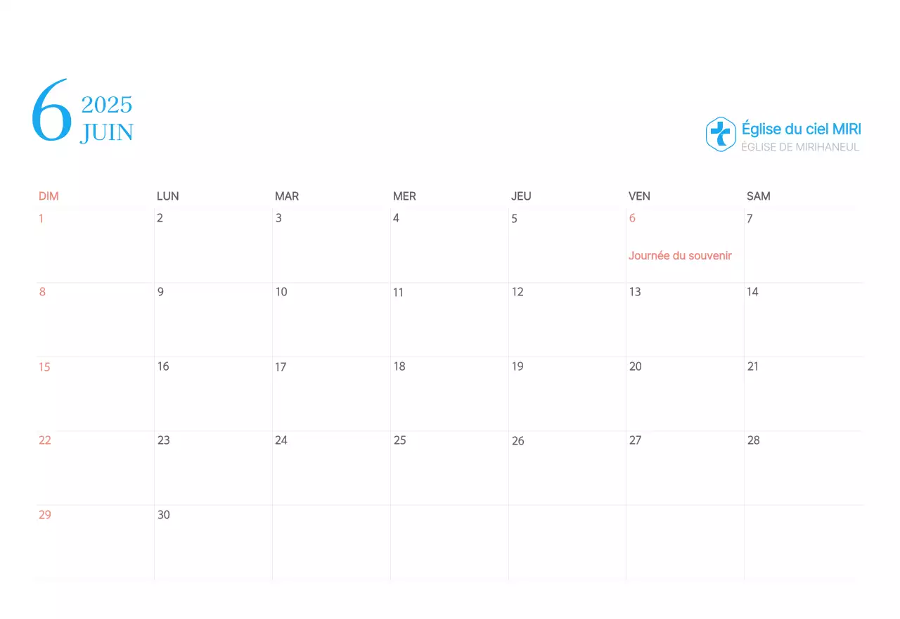 Calendrier d'église moderne bleu