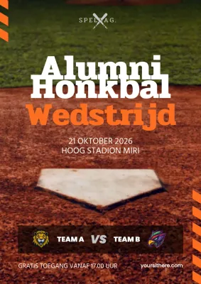 Promoot een eenvoudige schoolhonkbalwedstrijd in oranje en wit