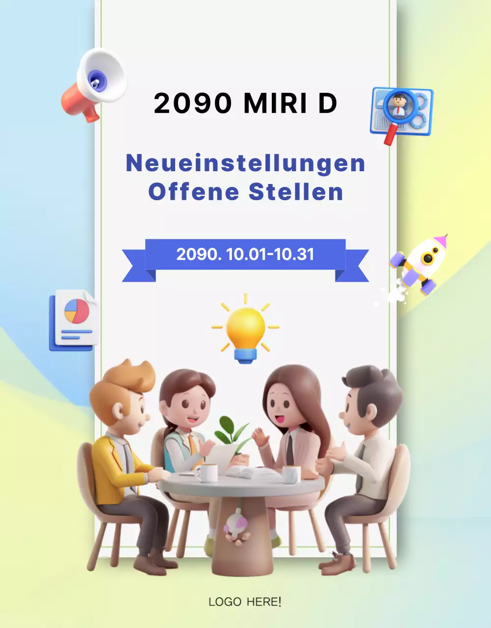 Ein sauberes blaues und gelbes Anschreiben zur Stellenausschreibung eines Unternehmens