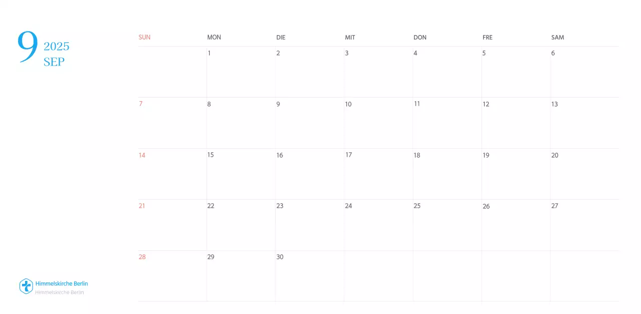 Blaues modernes Konzept Kirchenkalender