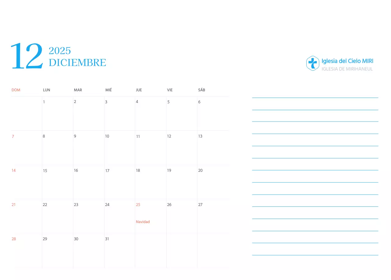 Calendario eclesiástico azul de concepto moderno