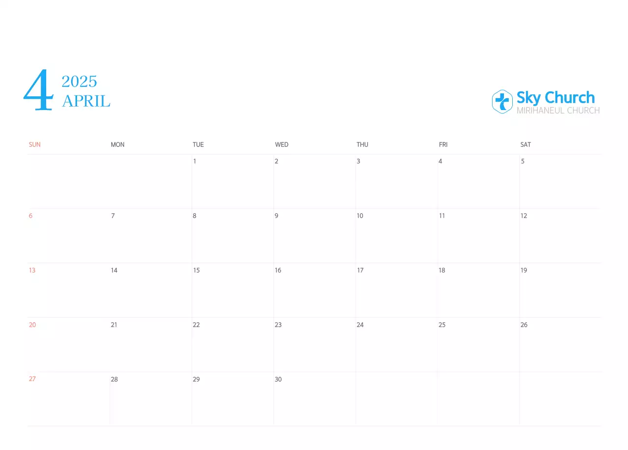 Blue modern concept church calendar