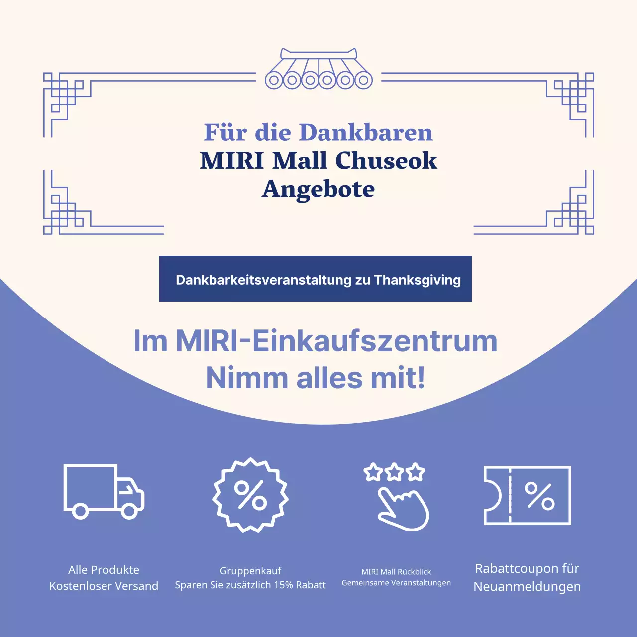 Eine orientalische, blau-gelbe Mittherbstfest-Verkaufsanzeige