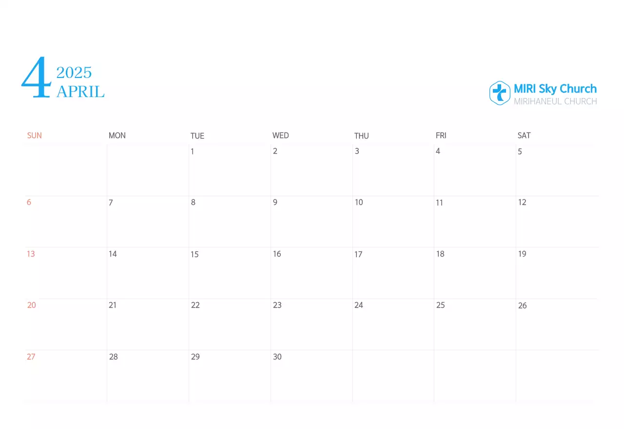 Blue modern concept church calendar