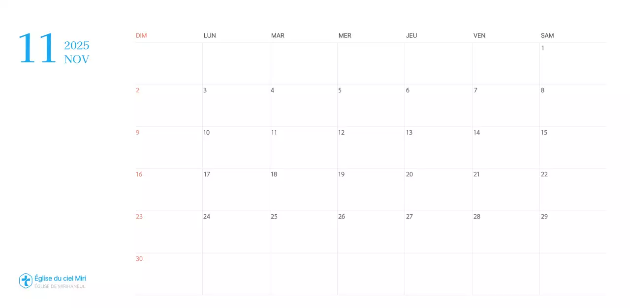 Calendrier d'église moderne bleu