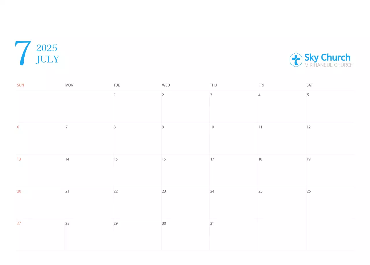 Blue modern concept church calendar